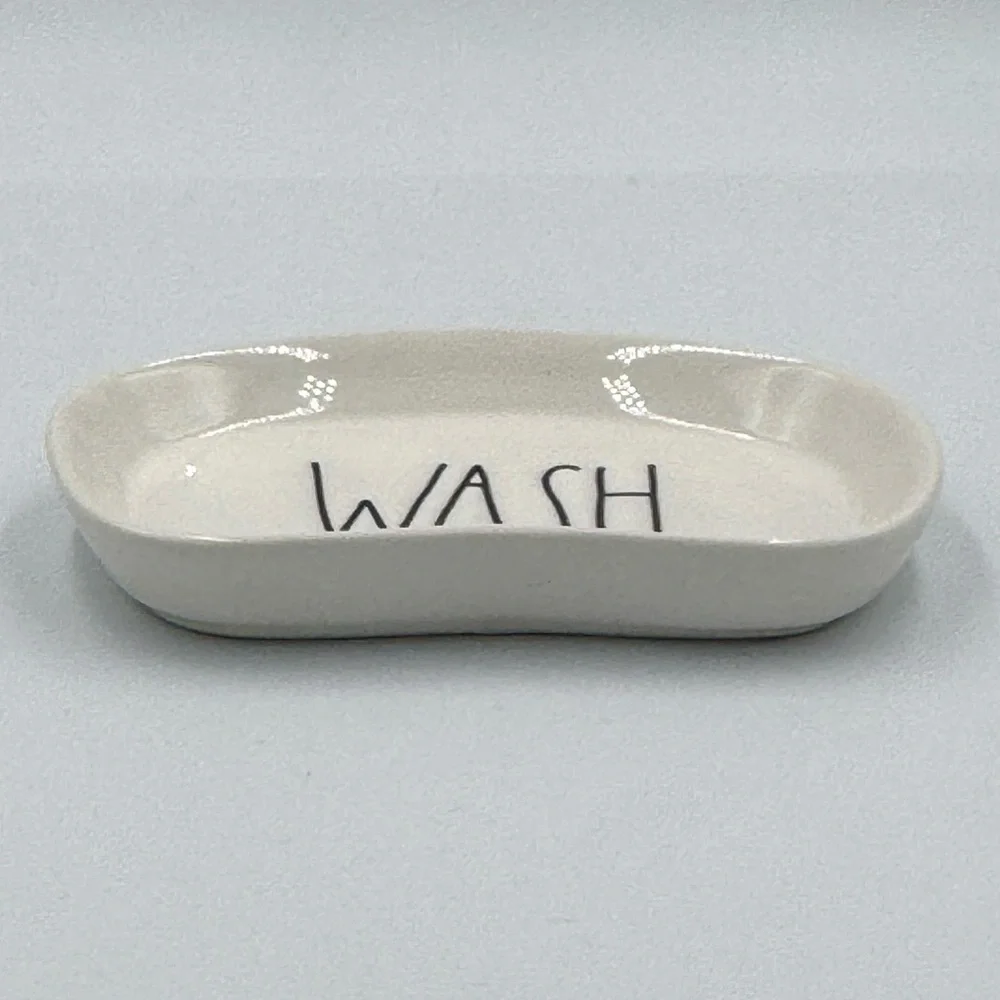 Rae Dunn “WASH” Soap Dish Holder White & Black